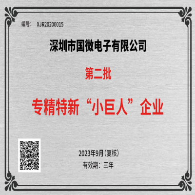 2023年9月，國微電(diàn)子被工(gōng)業和信息化部中(zhōng)小(xiǎo)企業局再次認定爲國家級專精特新重點“小(xiǎo)巨人”企業